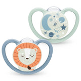NUK Space Night-fopspenen, 0-6 maanden, extra grote ventilatieopeningen, Glow in the Dark, BPA-vrije siliconen, vos en lieveheersbeestje, 2-pack