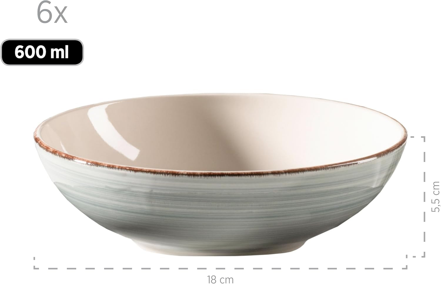 MÄSER 931875 Bel Tempo II serviesset voor 6 personen met moderne vintage look, 18-delig tafelservies, handgeschilderd keramisch servies, steengoed, rookblauw