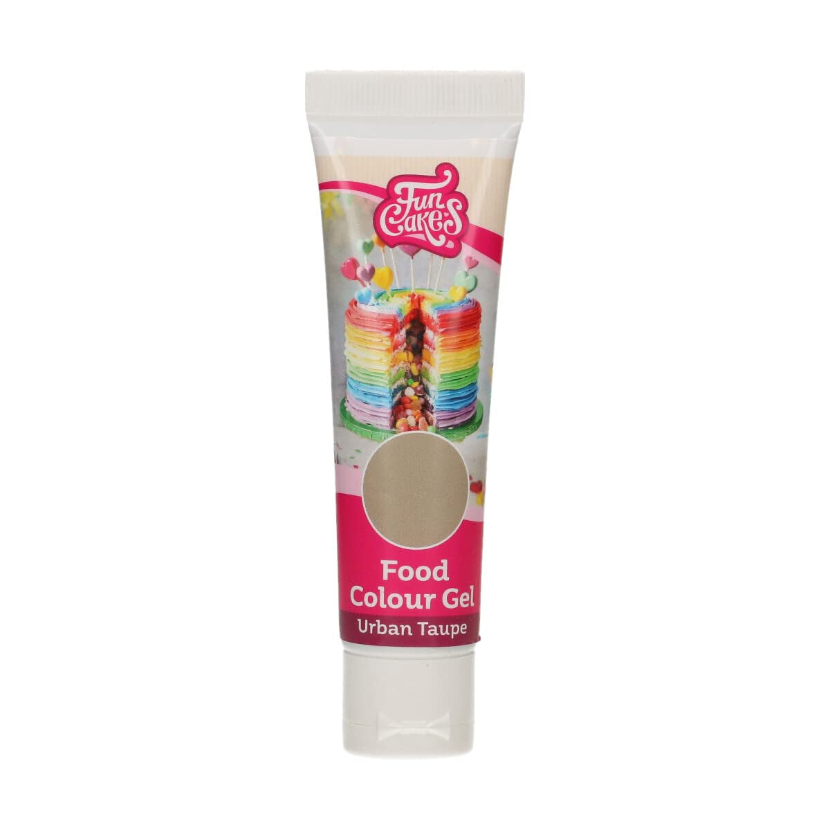 Kleurstof Funcakes Gel Urban Taupe: Hooggeconcentreerde kleurstof voor deeg, room, fondant, marsepein en gebak. Gemakkelijk doseren. Eén druppel om levendige kleuren te creëren. Halal. 30 gram