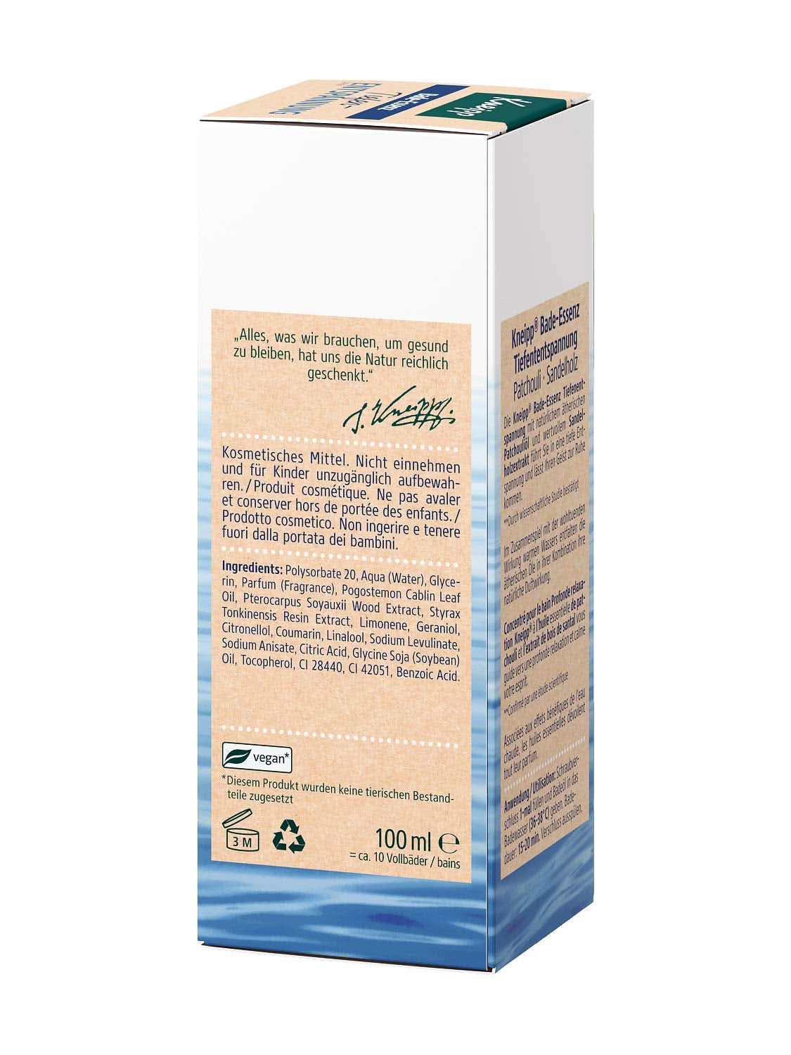 Kneipp, badolie met natuurlijke etherische olie van patchouli en sandelhoutextract voor diepe ontspanning en kalmering, 100ml Naty Shop