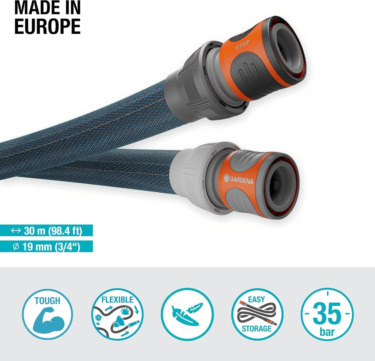 Gardena Liano Xtreme 3/4 inch, Set 30m: Extreem robuuste textieltuinslang met PVC binnenslang, lichtgewicht, weerbestendig (18484-20), Meerkleurig