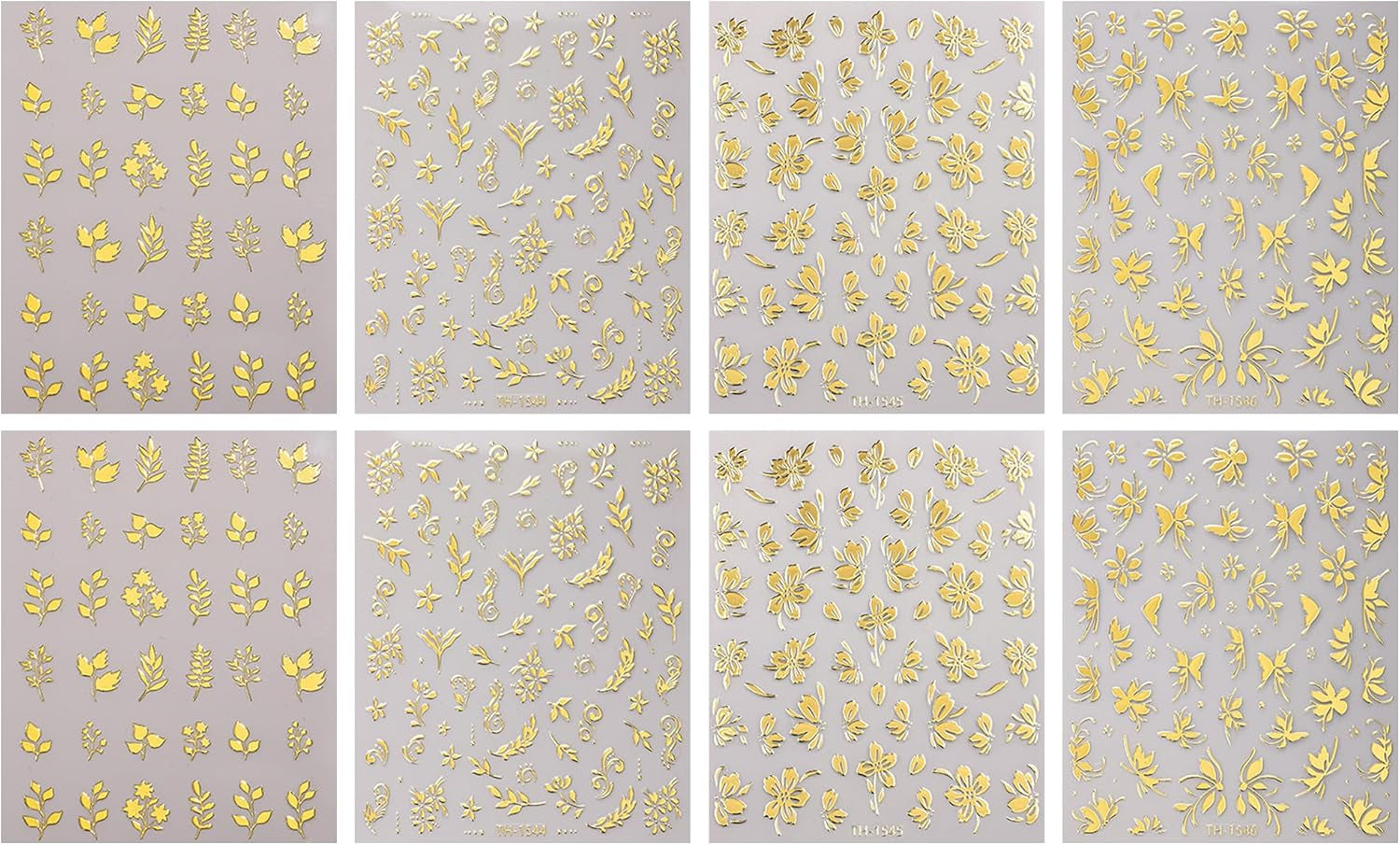 JMEOWIO Nagelsticker Goldene Blumen 8 Blatt Nail Art Sticker Selbstklebend Nagelaufkleber Decoratie Nageldesign Zubehör
