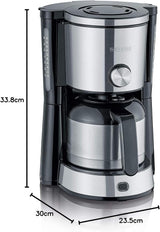 SEVERIN "TypeSwitch" espressomachine met thermische karaf, AromaSwitch voor keuze tussen 2 zetprofielen, koffiezetapparaat voor maximaal 10 kopjes, 1000W, geborsteld roestvrij staal-zwart, KA 4845