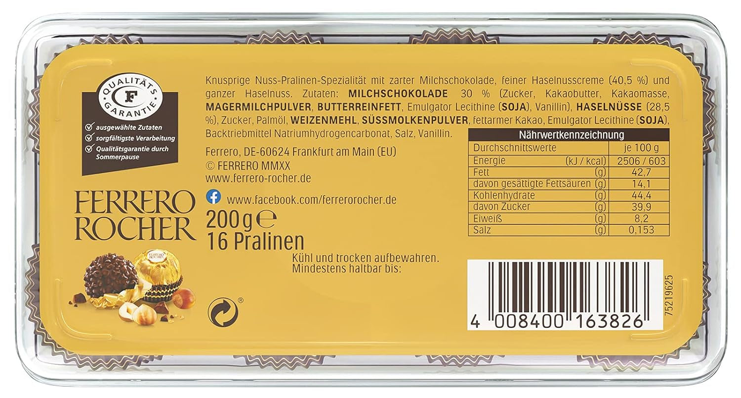 Ferrero Rocher - Krokante en romige walnootpralinespecialiteit - 5 pakjes van elk 16 individuele pralines