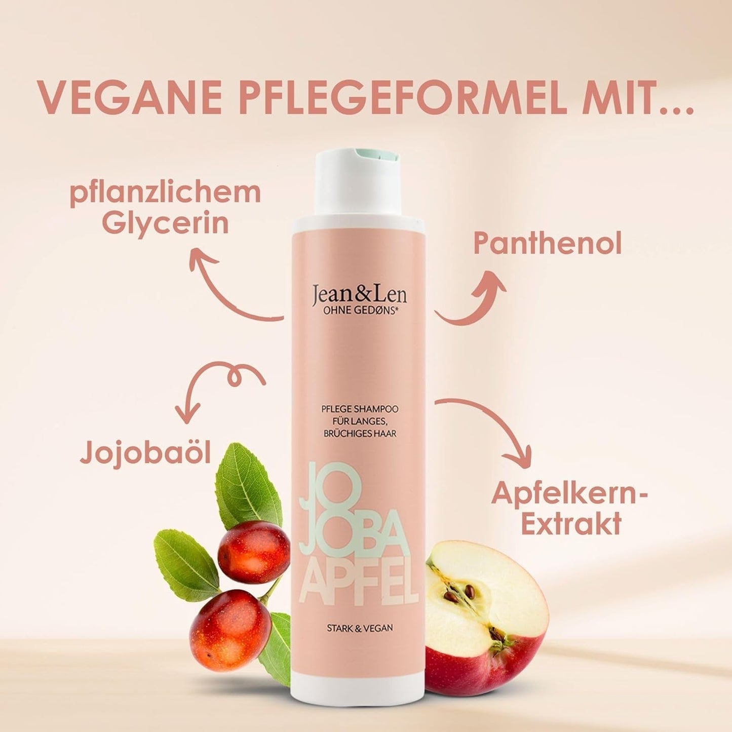 Jean & Len Care Shampoo Jojoba & Appel, voedt lang en kwetsbaar haar, 300 ml Douchen en baden Jean & Len