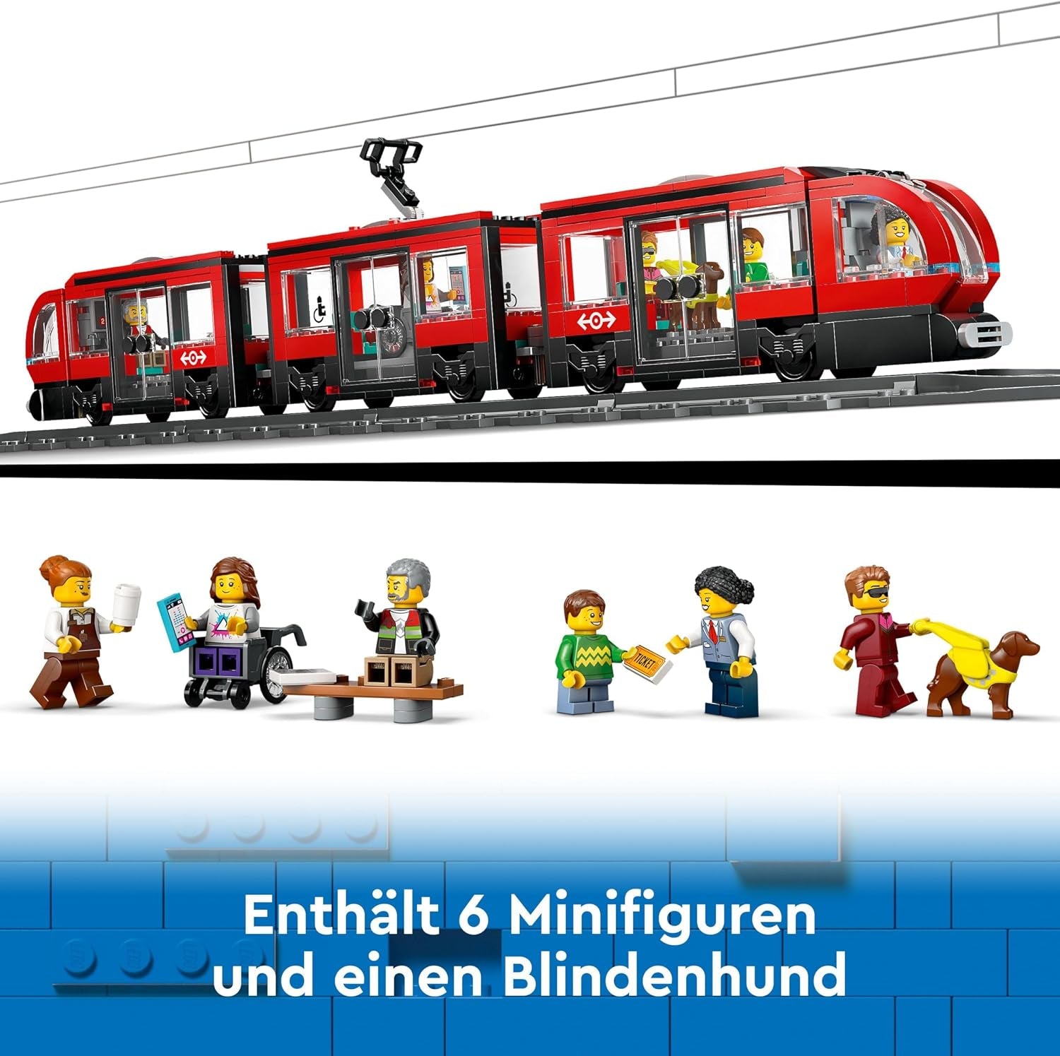 LEGO City tram met station, cadeau-idee voor voertuigspeelgoedfans vanaf 7 jaar, met 6 minifiguren en een geleidehond voor rollenspellen, bouwspeelgoed 60423 Bouwsets Besuche den LEGO-Store