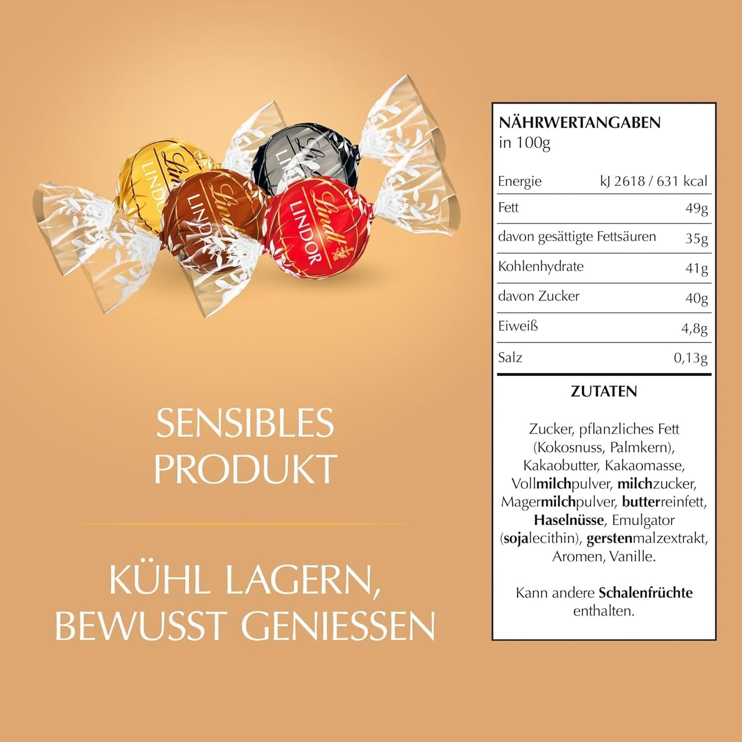 Klassiek assortiment Lindt chocoladebolletjes LINDOR | ca. 80 bolletjes chocolade (melk, wit, puur 60%, hazelnoot) | Grootverpakking, 1 kg
