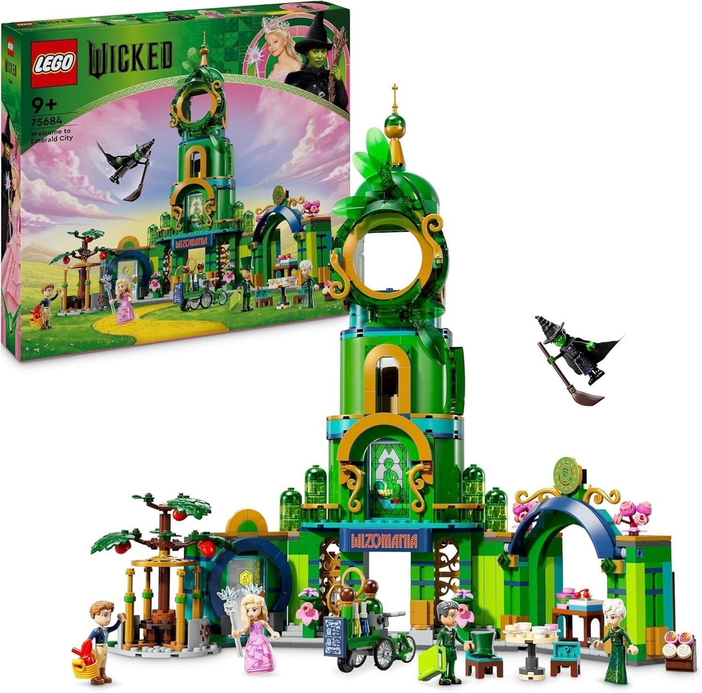 LEGO Wicked Welcome to Emerald City, torenspeelgoed, minipoppen van Glinda en Elphaba, cadeau voor filmfans en 9-jarige meisjes en jongens die van poppenhuizen houden 75684 Bouwsets Besuche in LEGO-Store Standaard titel