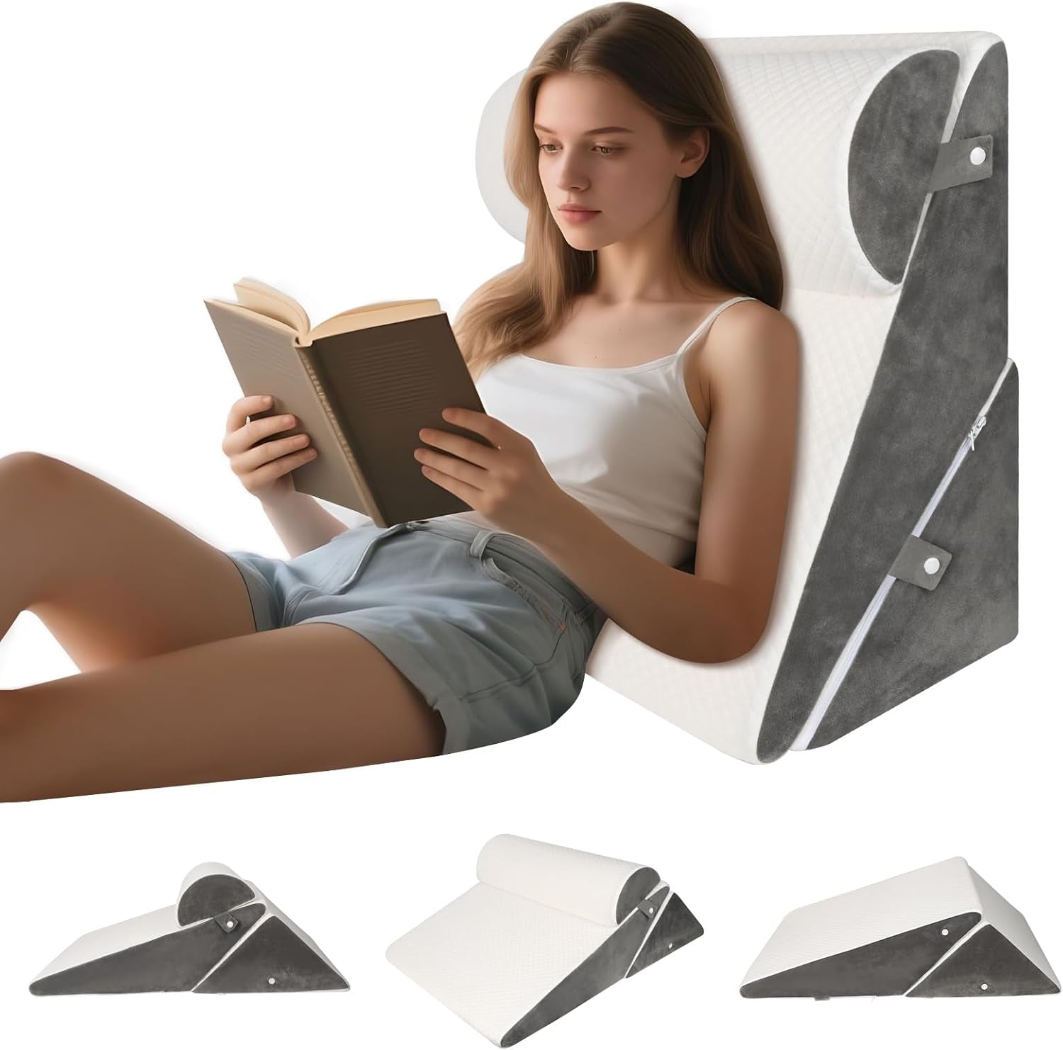 Verstelbaar wigkussen voor bed, leeskussen voor bed en bank, schuimrefluxkussen, rugkussen, slaapapneu, lezen, slaaphoogte, beenkussen, rugpijn, snurken