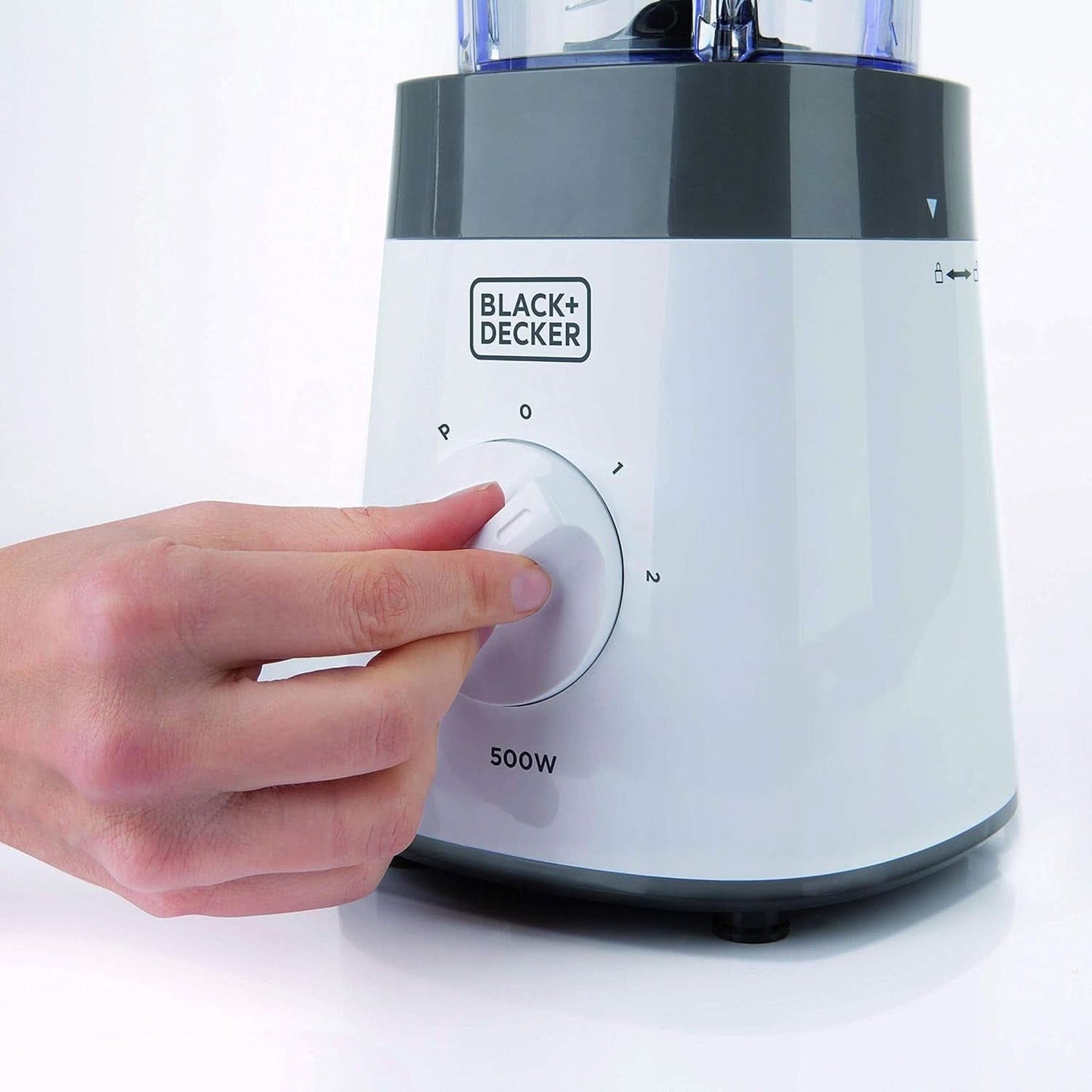 BLACK+DECKER Keukenmixer | 500W | 2 snelheden | Pulsfunctie | Glasrug | 1,5L | Edelstahlmesser Mit 4 Klingen | Herausnehmbar en Leicht Zu Reinigen | Weiß en Grau Kitchen Naty Shop