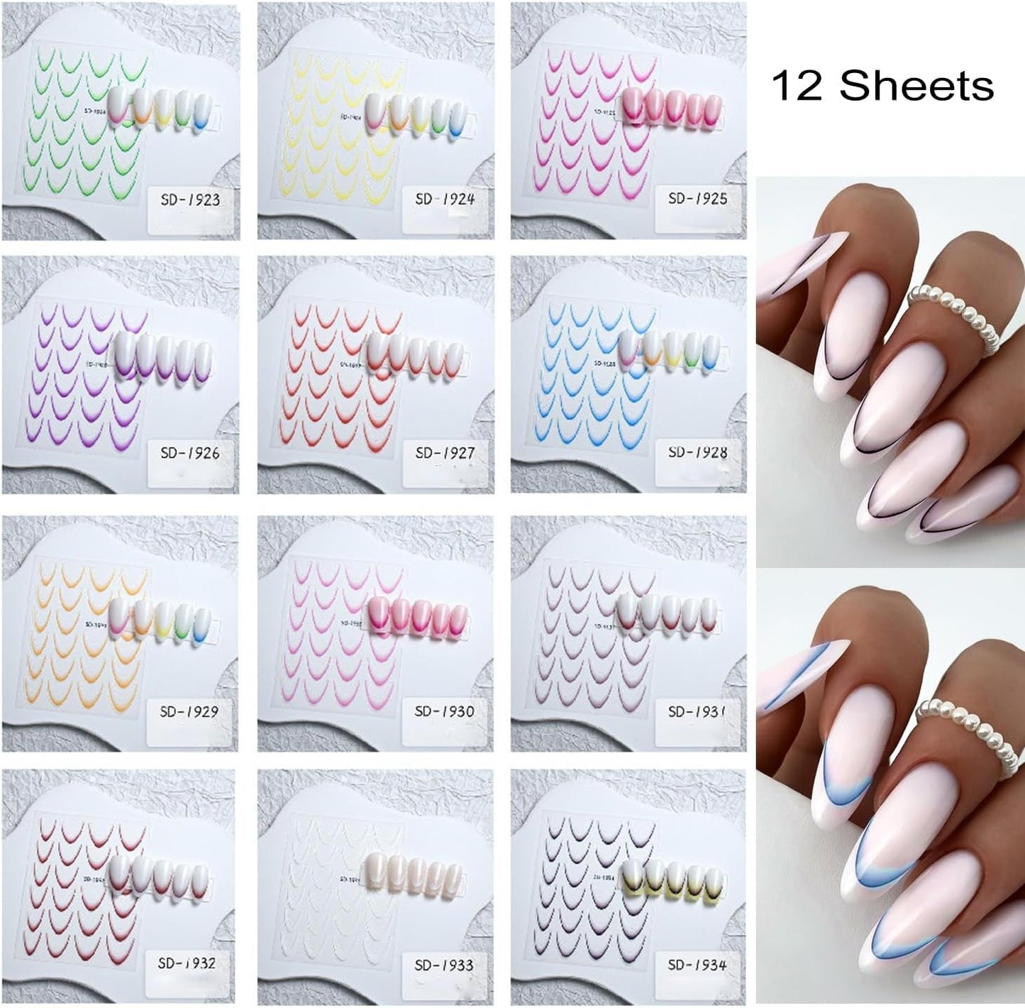GZMAYUEN 12 kleuren Franse nagelstickers 3D Franse kleurverloop nagelstickers Zelfklevende nagelontwerp Nagelaccessoires