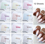 GZMAYUEN 12 kleuren Franse nagelstickers 3D Franse kleurverloop nagelstickers Zelfklevende nagelontwerp Nagelaccessoires