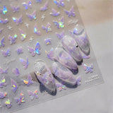 2 Blätter Schmetterling Nagelsticker Selbstklebend,Muschel Glitzer Nail Art Butterfly Nail Sticker Lila Grau Schmetterlinge Nagelaufkleber Relief Laser Vlinders Nagelsticker Nageldesign Zubehör