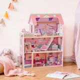 ROBUD Houten poppenhuis voor kinderen Poppenhuisspeelgoed Cadeau voor meisjes en jongens van 3 4 5 6 jaar oud