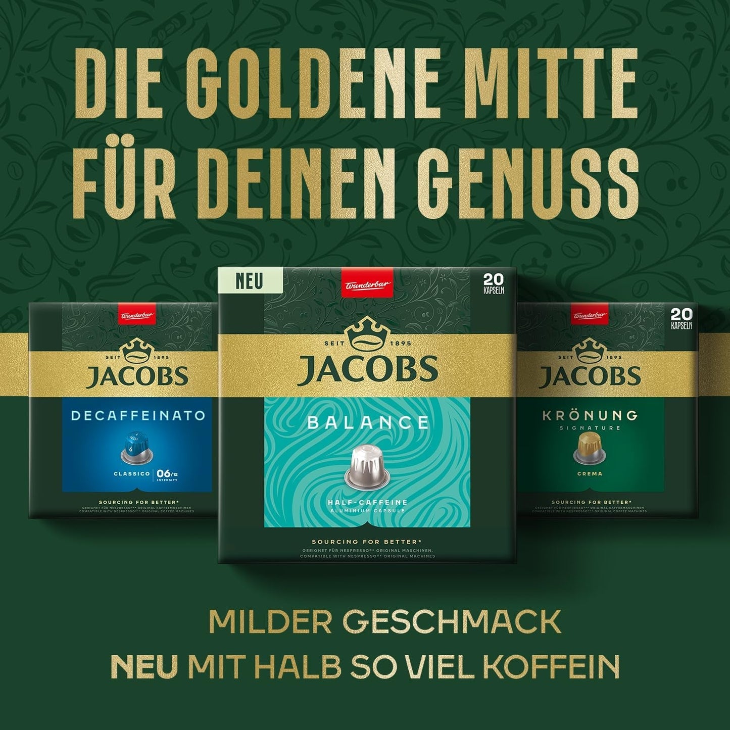 Jacobs Kaffeekapseln Krönung Crema, Intensität 6/12, 10 x 20 Getränke, Nespresso* compatibel Kaffee Kapseln, 200 Kapseln