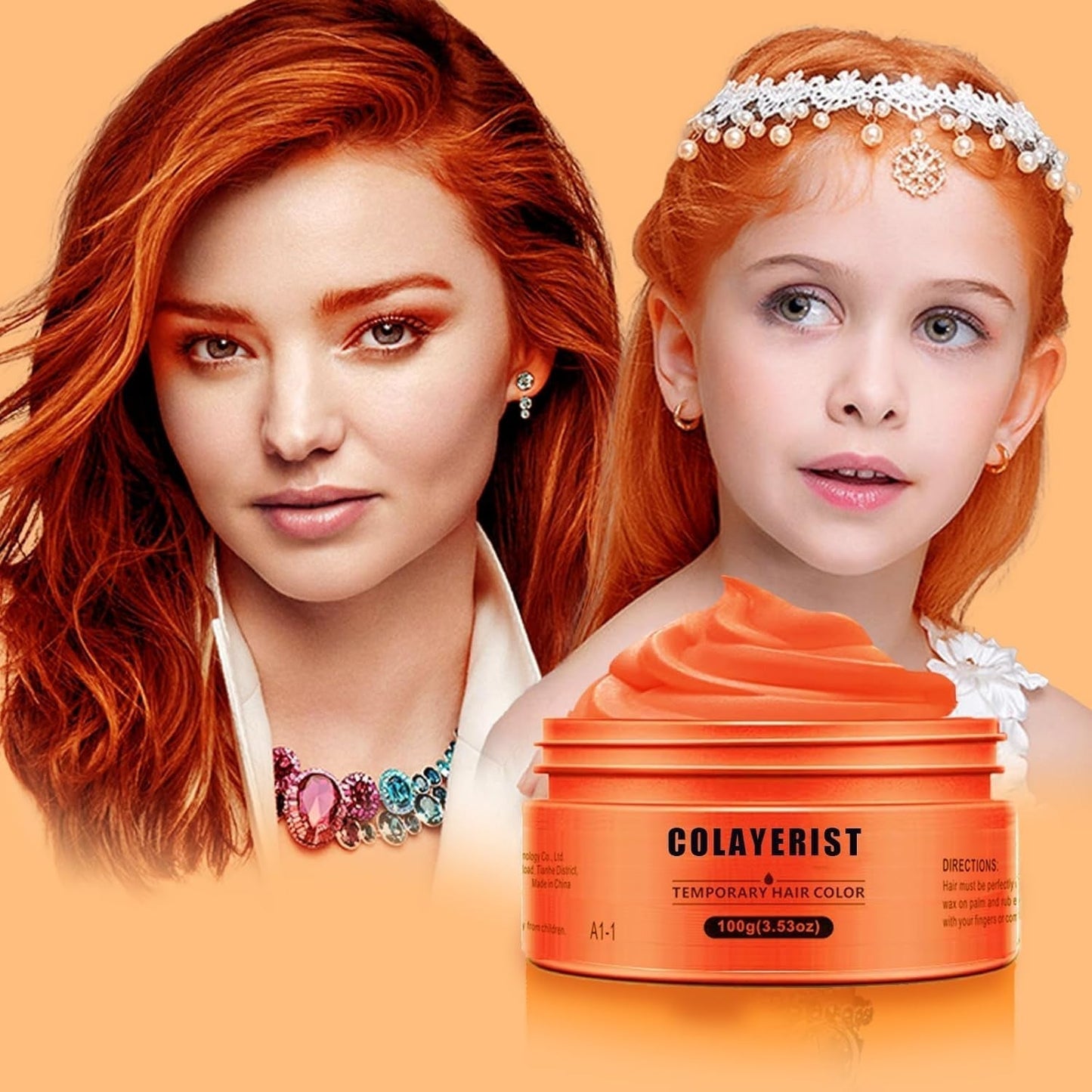 COLAYERIST Tijdelijke wasbare zwarte haarkleur Haarkleurwax voor mannen en vrouwen Haarmascara voor feest of cosplay Knoeivrije haarkleurproducten Haarverf Naty Shop Oranje
