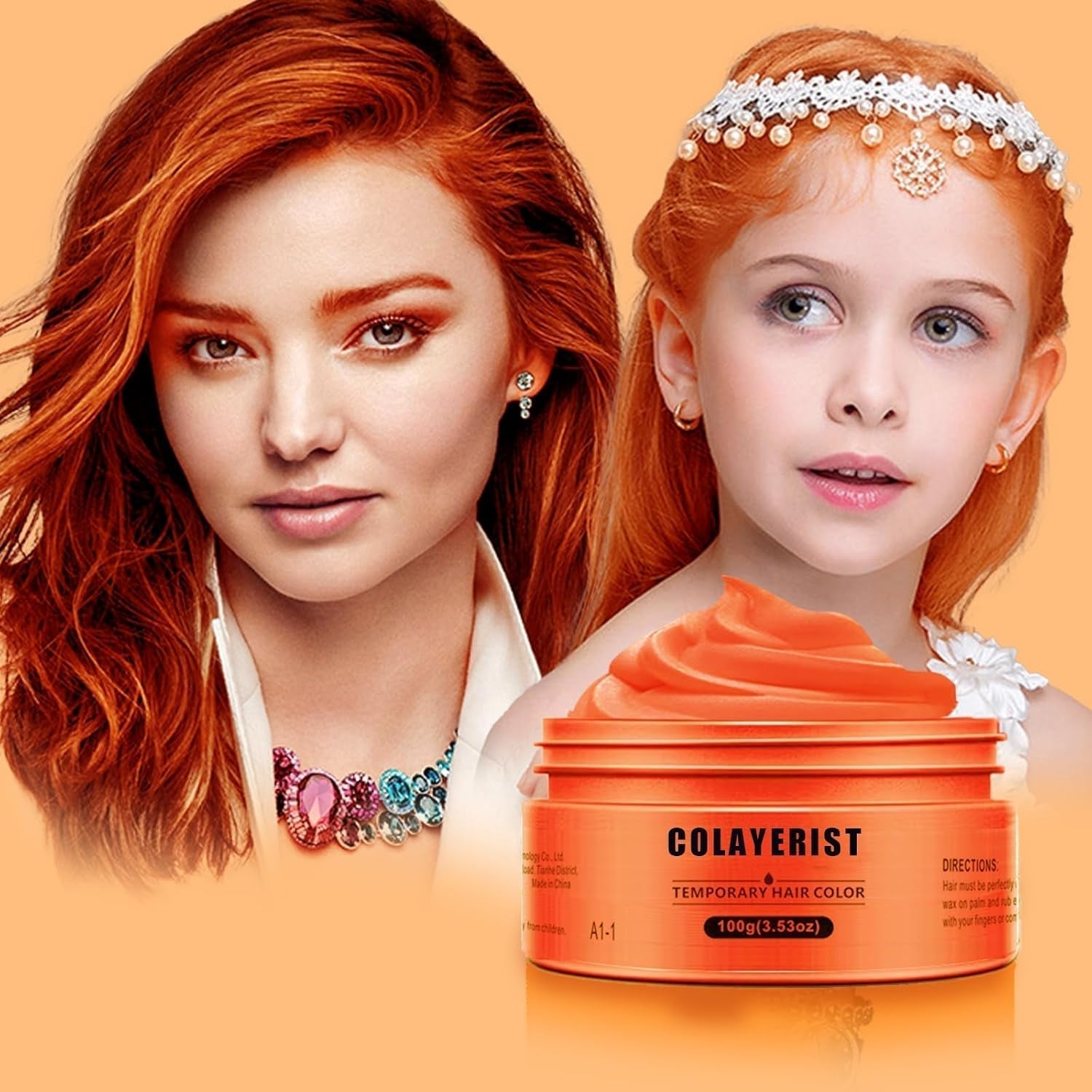COLAYERIST Tijdelijke wasbare zwarte haarkleur Haarkleurwax voor mannen en vrouwen Haarmascara voor feest of cosplay Knoeivrije haarkleurproducten Haarverf Naty Shop Oranje