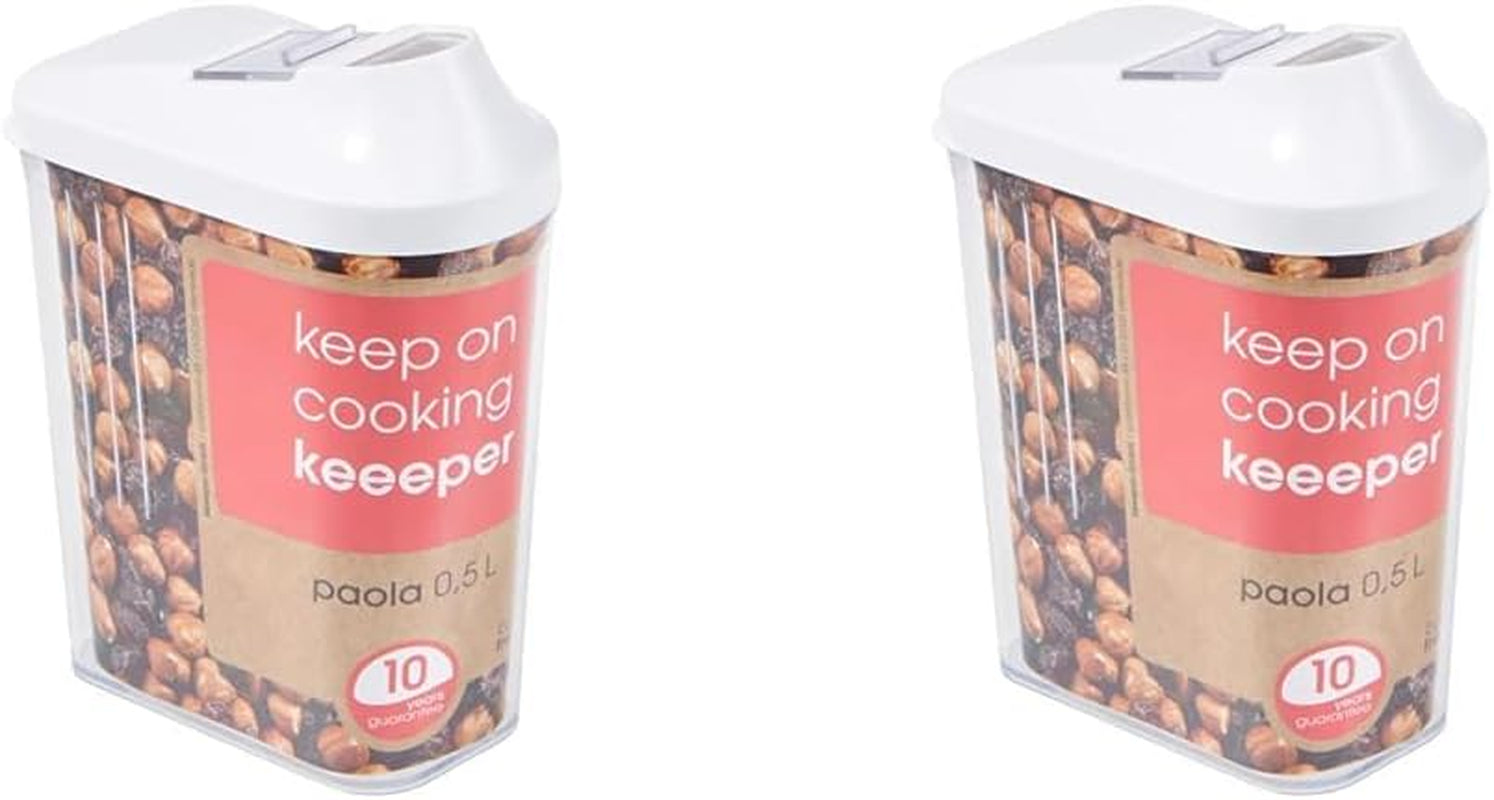 keeper schenkdoos voor droge benodigdheden, traploos verstelbaar doseerdeksel, kunststof, 500 ml, 8 x 4,5 x 15 cm, Paola, wit Naty Shop voedselbewaardozen 500 ml (2-pack)