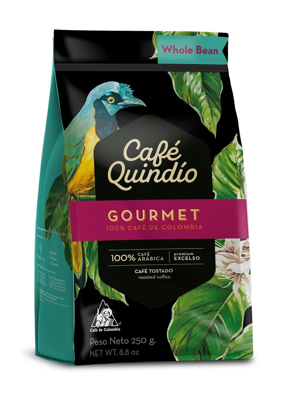 Cafe Quindio Gourmet - Speciale koffie - 100% Arabica koffiebonen, Colombia, 250g - ideaal voor portafiltermachines, volautomatische machines, filterkoffie of Franse pers