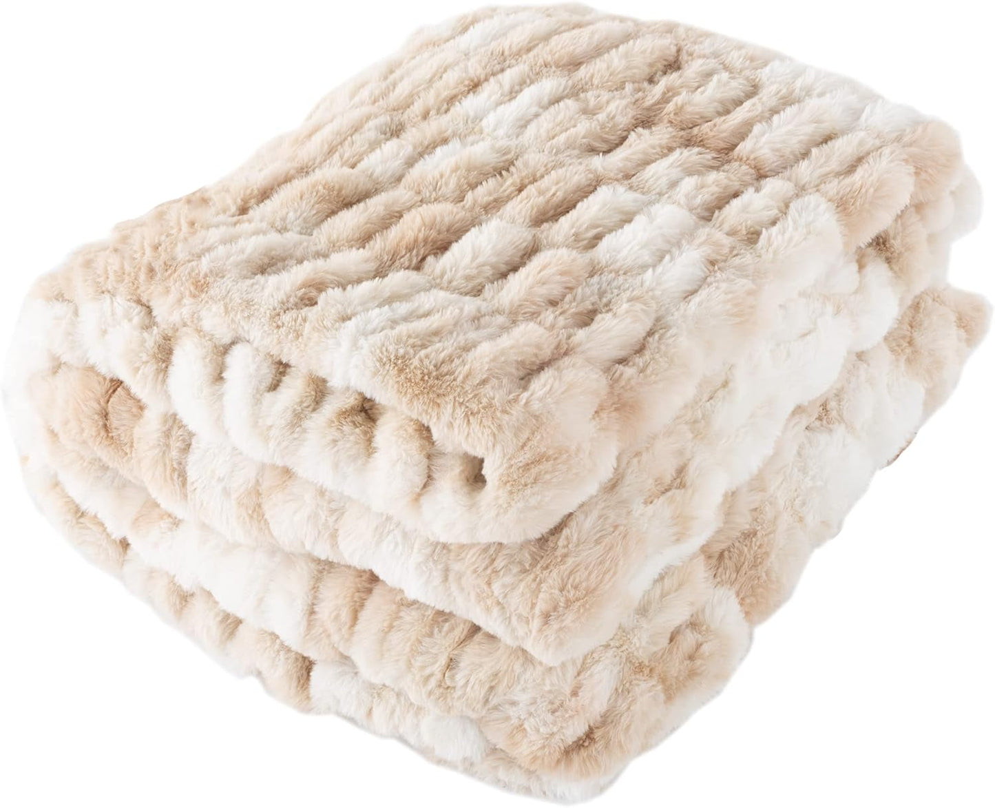 Lavish Home Oversized Gerüschte namaakbontdeken, 152,4 x 203,2 cm, jacquard namaakbont, queensize plaid voor bedden en banken, grijze bedden en dekens Lavish Home Cream