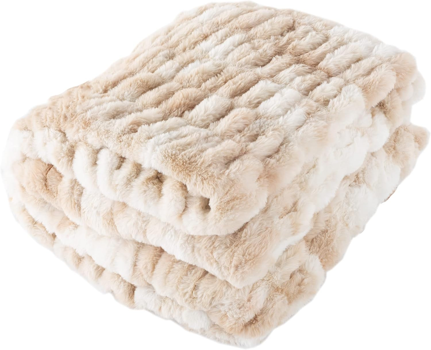 Lavish Home Oversized Gerüschte namaakbontdeken, 152,4 x 203,2 cm, jacquard namaakbont, queensize plaid voor bedden en banken, grijze bedden en dekens Lavish Home Cream