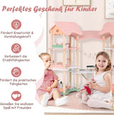 FANTASK houten poppenhuis, 85 cm hoog poppenhuis met 7 kamers en 32 meubels en accessoires, poppenhuis met touwladder, poppenhuiscadeau voor meisjes van 3 jaar oud (model 3) Naty Shop Dollhouses