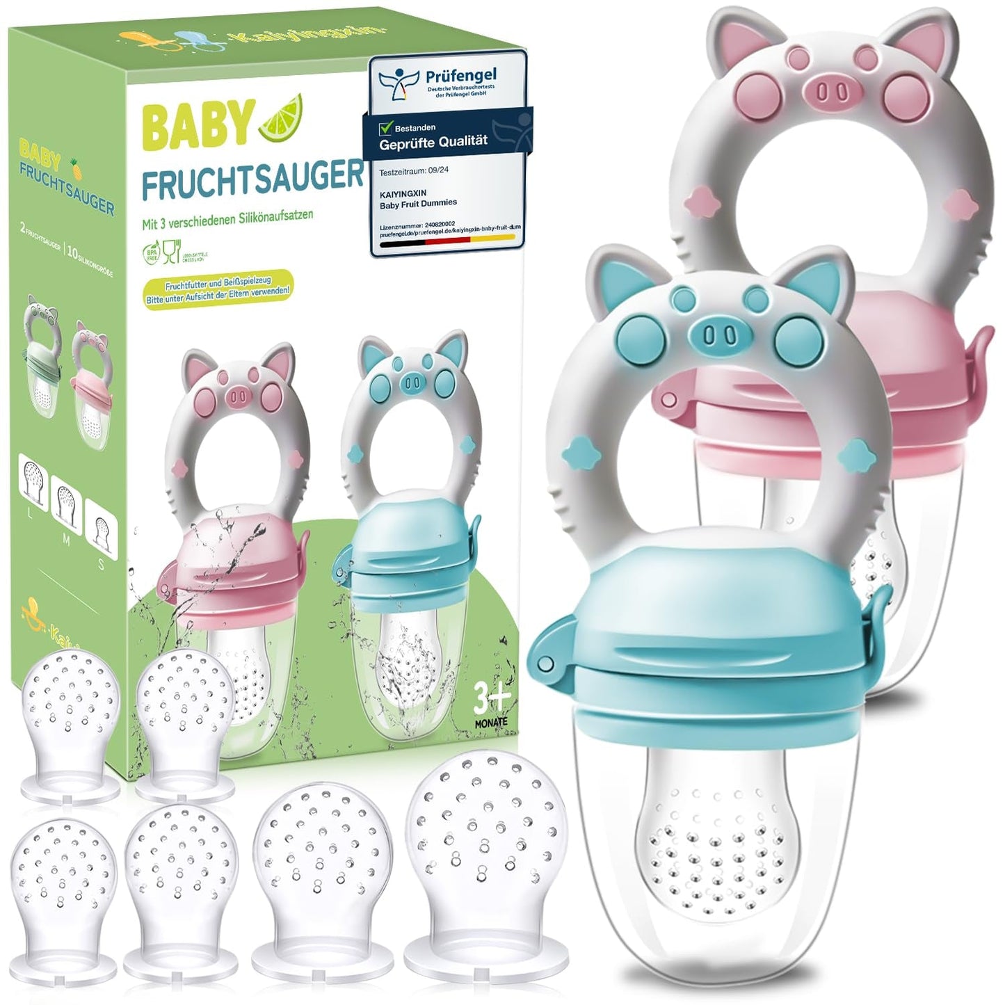 Baby-fruitfopspenen, 2-pack fruitfopspenen voor baby's vanaf 3 maanden Verbeterde versie 2023, vulbare fopspenen, papfopspenen, fruitfopspenen voor baby's, BPA-vrij, 8 siliconen spenen in 3 maten