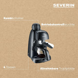 SEVERIN KA 5978 espressomachine (inclusief serveerschaal en maatlepel, maximaal 4 kopjes) zwart, Standaard