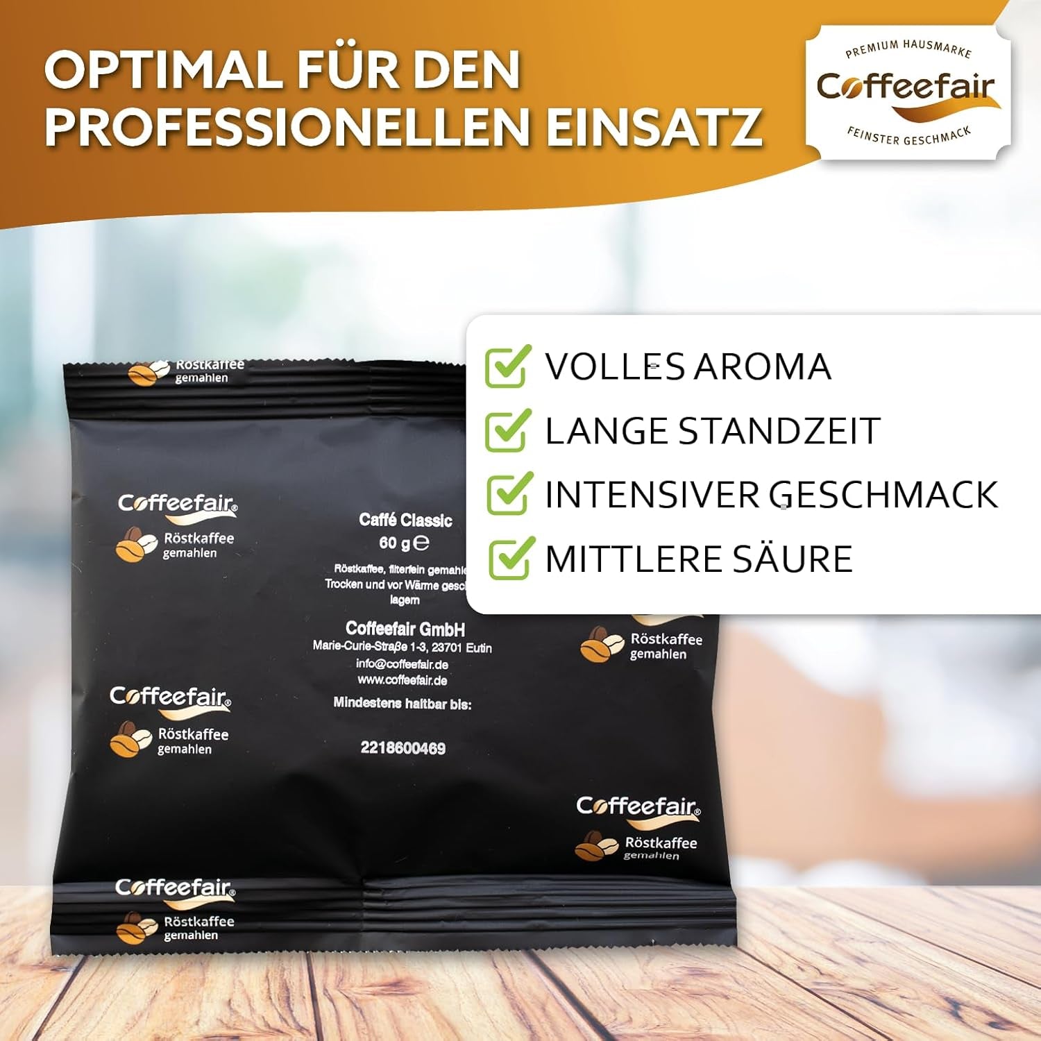 Filterkoffie Coffeefair Caffe Classic 80 x 60 g gemalen koffie, gastro-kwaliteit, licht gebrand, evenwichtig en vol, voor gefilterde koffie-espresso's