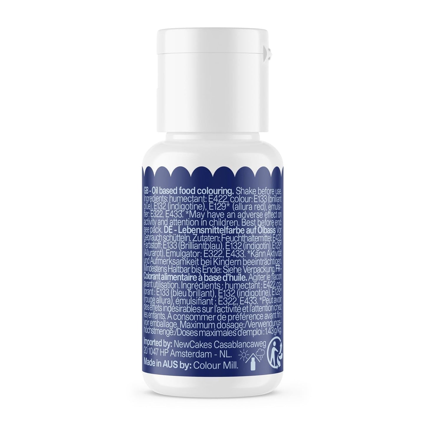 Color Mill Blend kleurstof op oliebasis, marineblauwe kleur - Kleurstof voor chocolade, fondant, muffins, cakes, bakken, bitterkoekjes - Kleurstof voor het decoreren van taarten - 100 ml