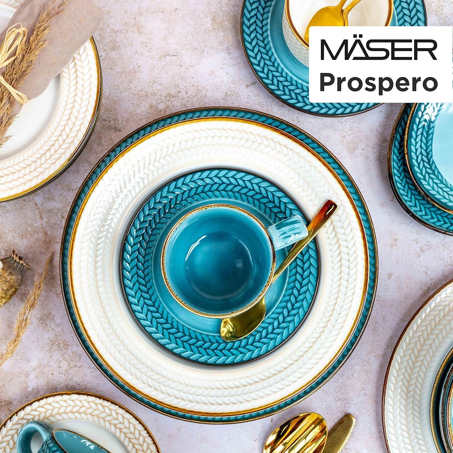 Prospero Premium koffieset voor 4 personen, restaurantkwaliteit, 12-delig modern koffieservies in unieke vintage stijl, duurzaam porselein, blauw