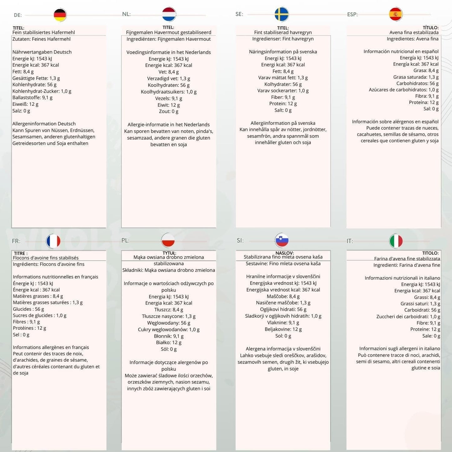 Havermout Fijn - Geen GMO - Veganistisch - Geen melk - Geen toegevoegde suikers 1kg Naty Shop Granen