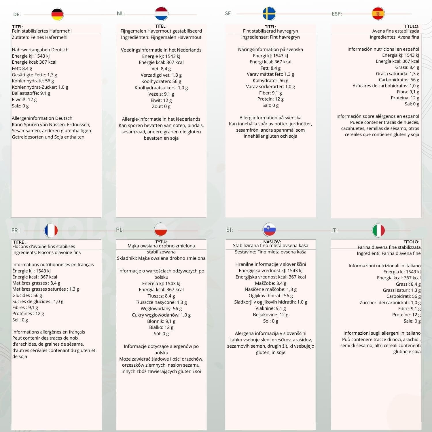 Havermout Fijn - Geen GMO - Veganistisch - Geen melk - Geen toegevoegde suikers 1kg Naty Shop Granen