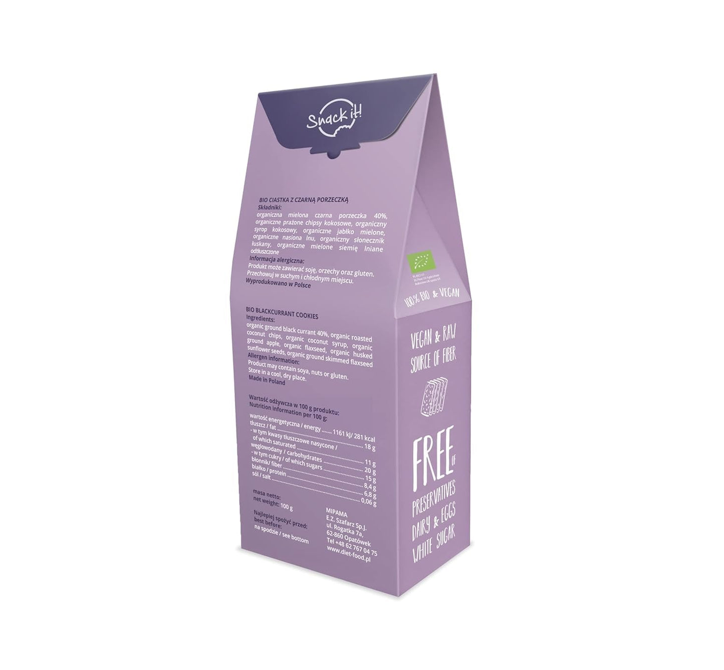 DIET-FOOD RAW Biologische zwarte bessenkoekjes Gezonde snack Heerlijke kantoorkoekjes Conserveermiddelvrij 100 g (1 pak)