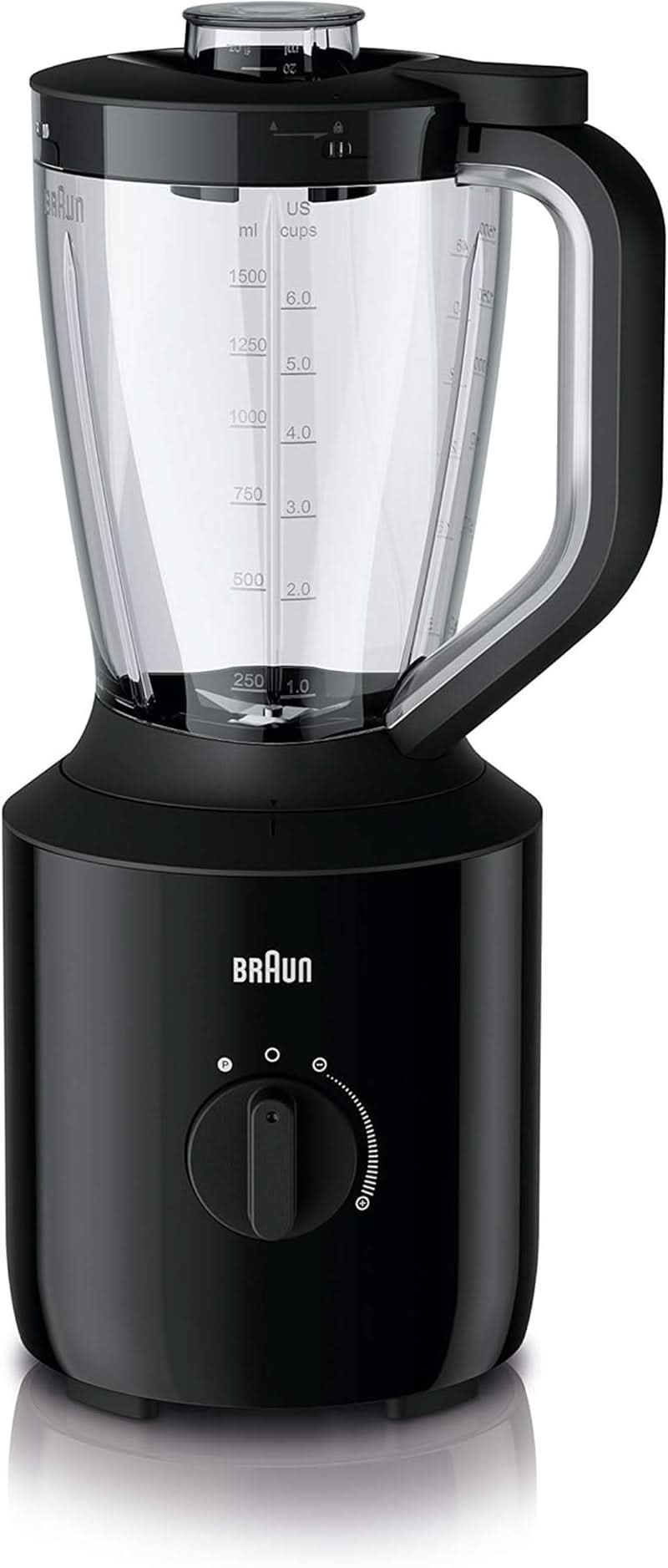 Braun Powerblend 3 JB 3150 BK Keukenmixer - 1,5 L Glas-Mixaufsatz, Küchenhelfer Zum Zerkleinern, Pürieren & Mixen, 800 Watt, Schwarz Kitchen Naty Shop Schwarz Single
