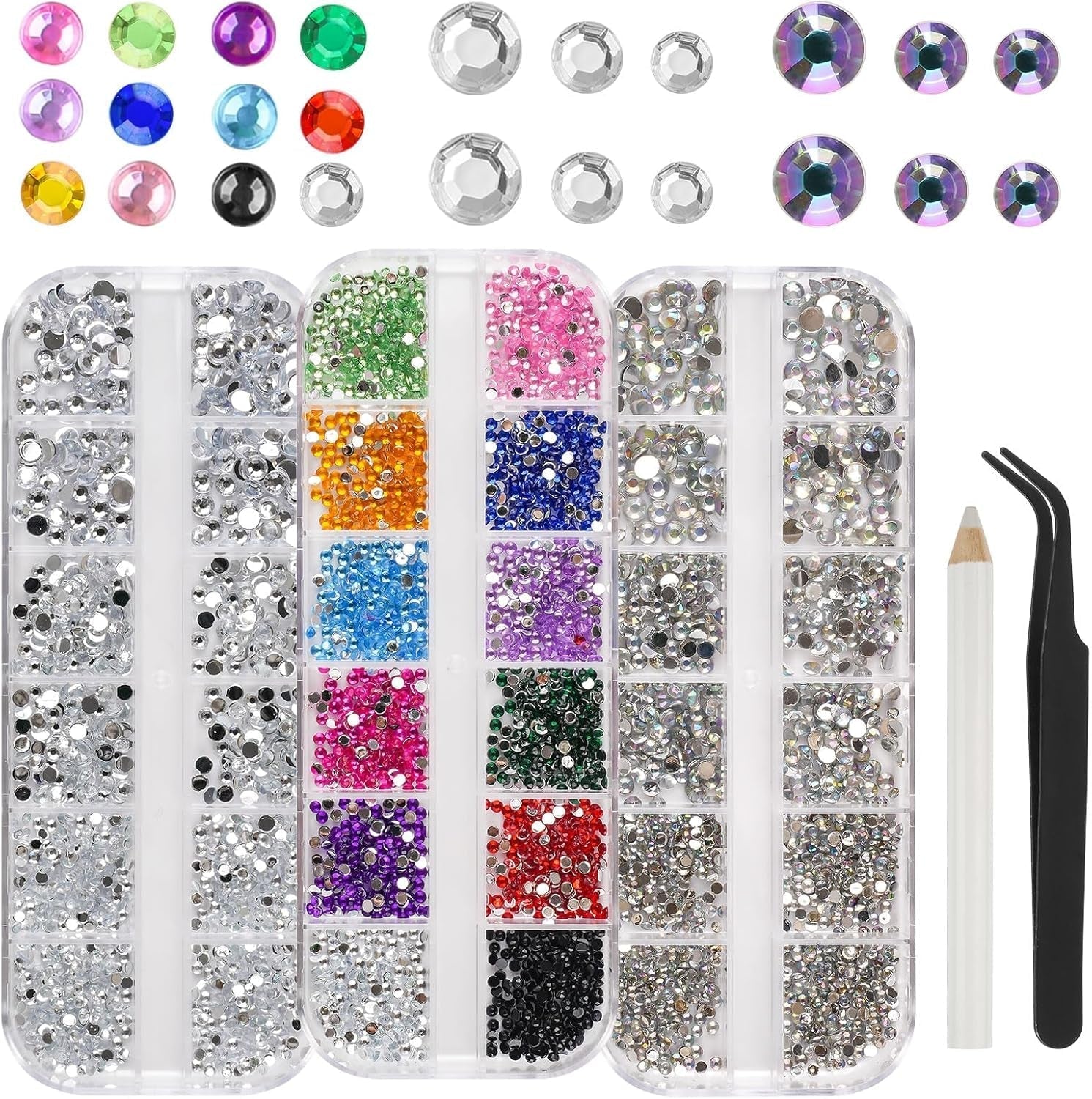 5820 Stück Strasssteine ​​​​Nägel, Glitzersteine ​​​​Nägel en Halbrunde Perlen, AB Kristall Rhinestones, Flatback Nagel Steine ​​​​Mit Pinzette en Stift Für Nagel/Diy (Mehrere Größen en Farben)