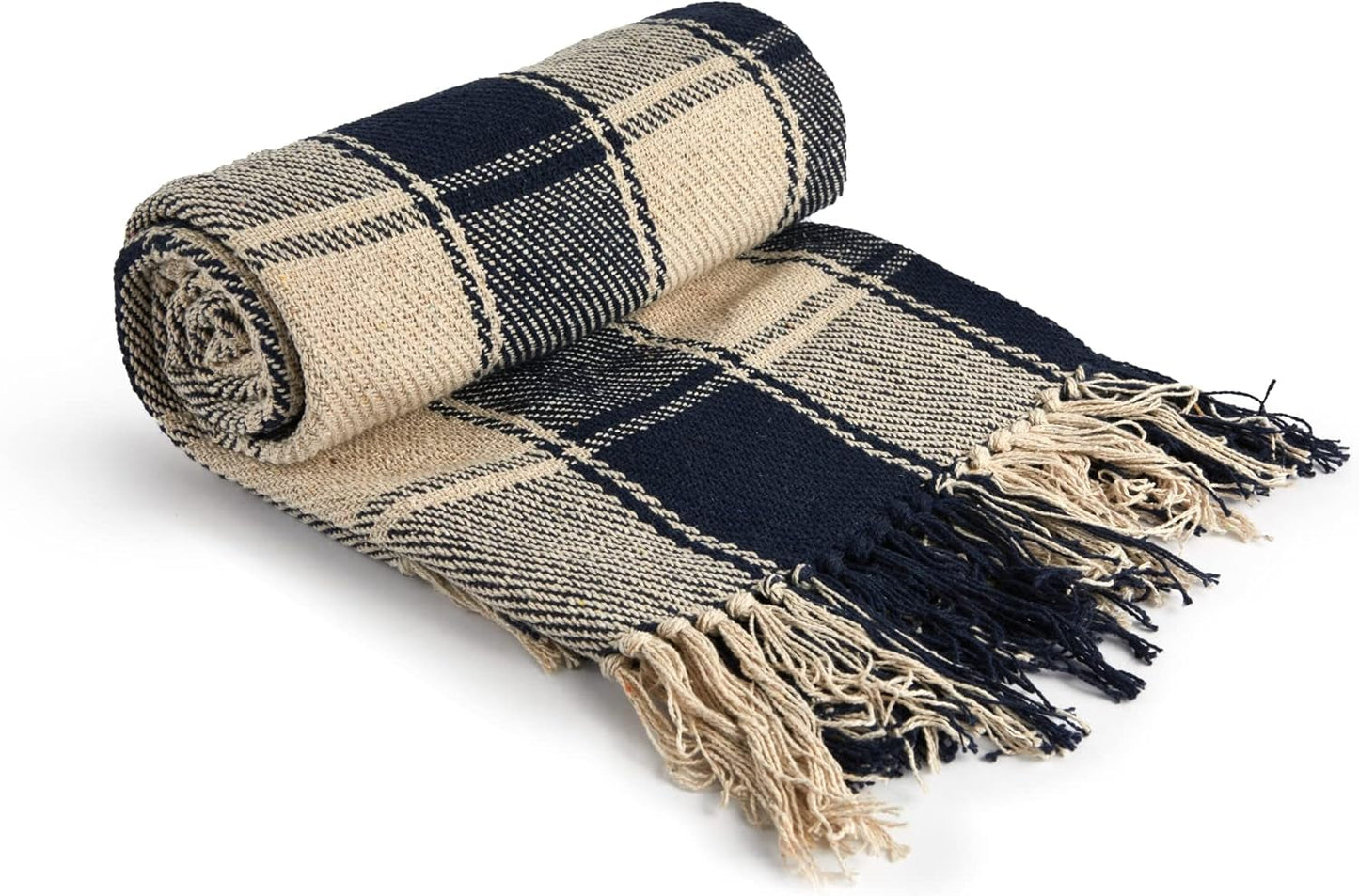 Frisco plaid, Gerecycled katoen, Traditioneel, Plaid, Voor stoel, bank, bank, plaid, deken, Antraciet, 127 X 152 Cm Emma Barclay Bedden en Dekbedden Marineblauw 50X60" (127X152Cm)