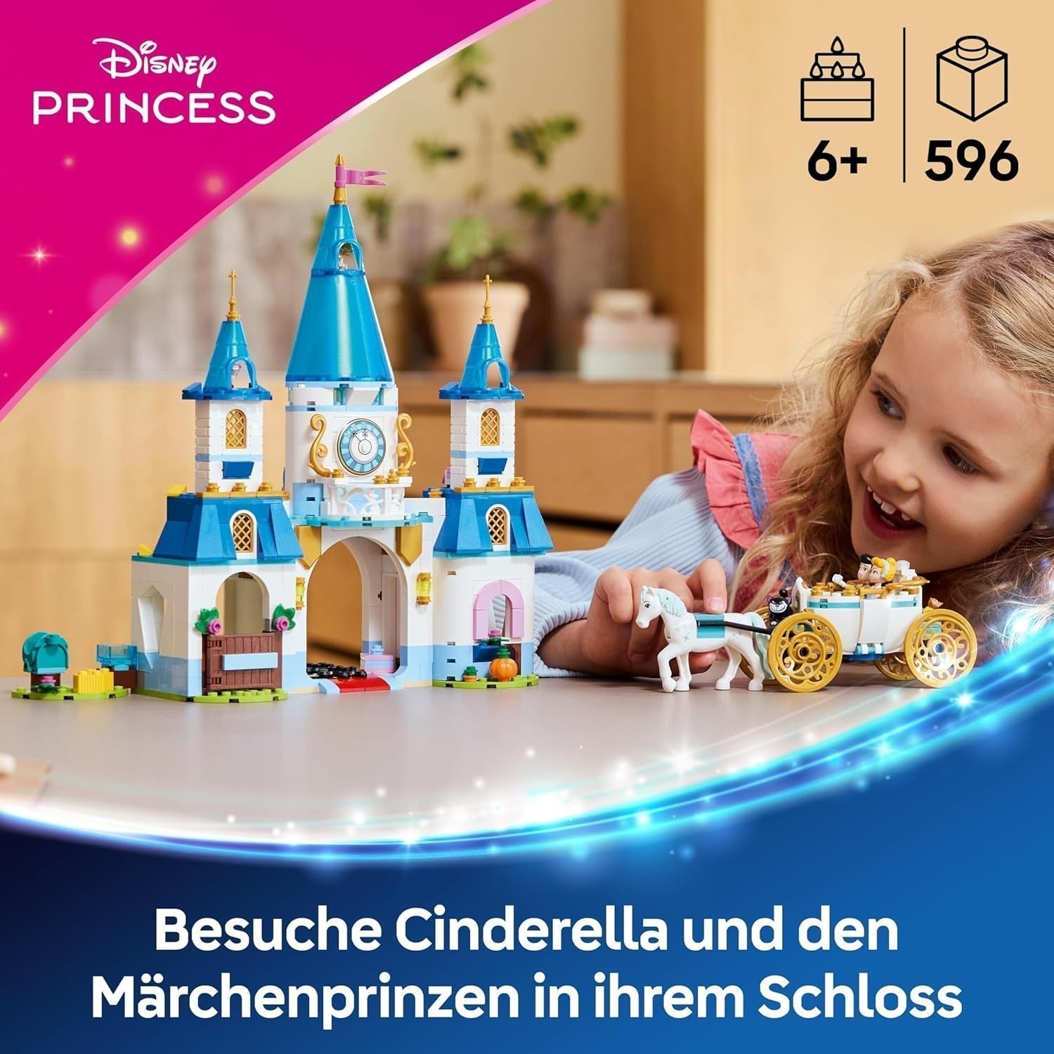 LEGO Disney Princess kasteel Assepoester en paardenkoets, set voor meisjes vanaf 6 jaar, fantastisch speelgoed met prinses Assepoester en charmante prins mini-poppen, cadeau-idee voor Disney-fans 43275 Bouwsets Beuche in LEGO-Store