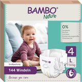 Bambo Nature Luiers voor baby's, maat 4 (7-14 kg), 144 stuks, maanddoos | Premium luiers met verbeterde lekbescherming | Ultiem comfort en vrijheid voor actieve kinderen | Dermatologisch geteste luiers