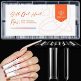 Modelones nageltips 216 stuks - volledige dekking nageltips set, zachte gel tips set, pre-polijsten PMMA hars nageltips, doe-het-zelf lijm op nail art kunstnagels, korte amandelen XS