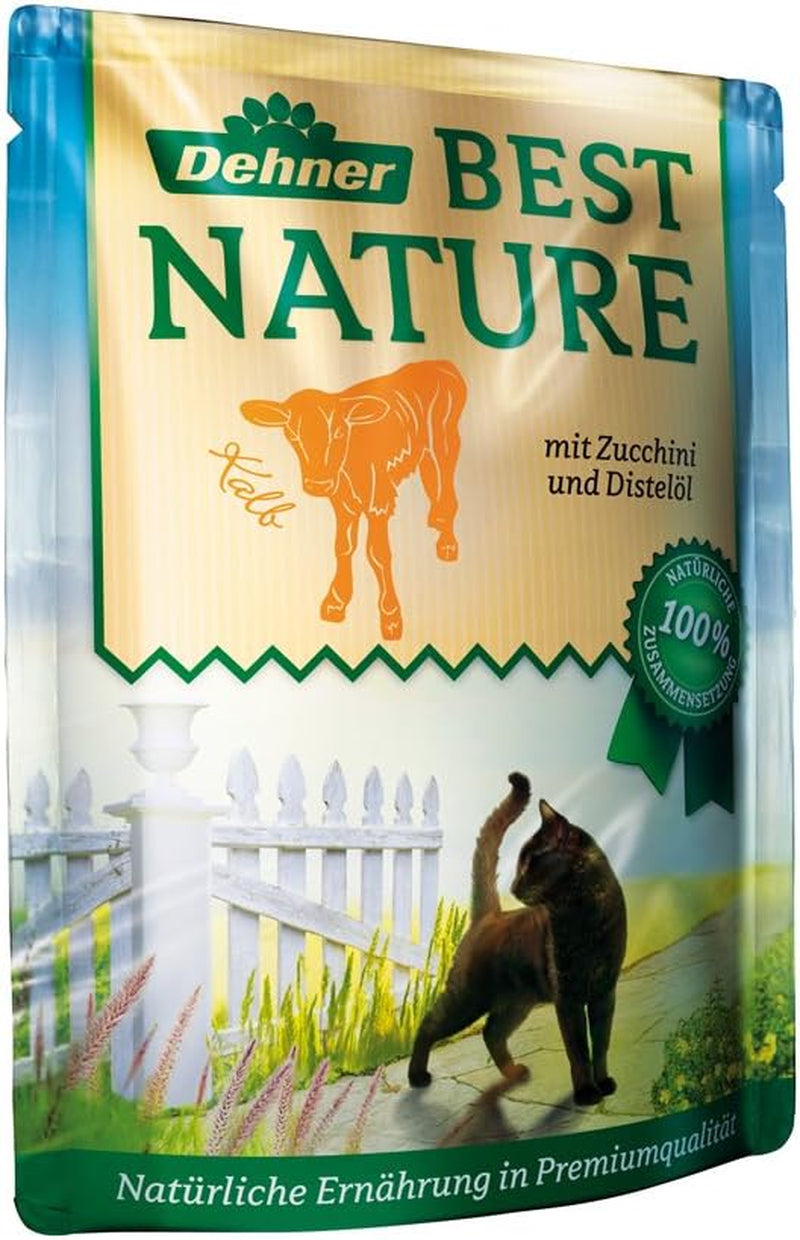 Dehner Best Nature Katzenfutter Multipack, Nassfutter, voor ausgewachsene Katzen, je 2 x Kalb / Wild / Huhn / Kaninchen, 8 x 85 g Zak (680 g)