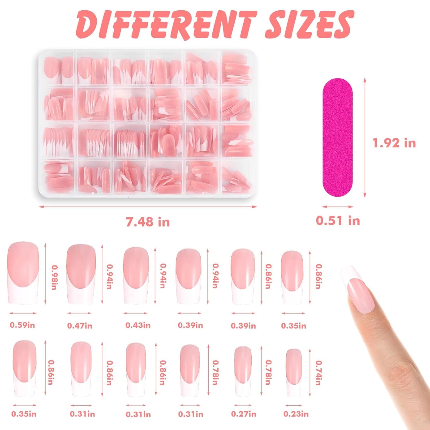 360pcs Kunstnagels Franse nagels Medium rechthoek Kunstnagels Natuurlijke nepnagels DIY valse nageltips met nagelvijl Druk op kunstnagels voor dames en dames