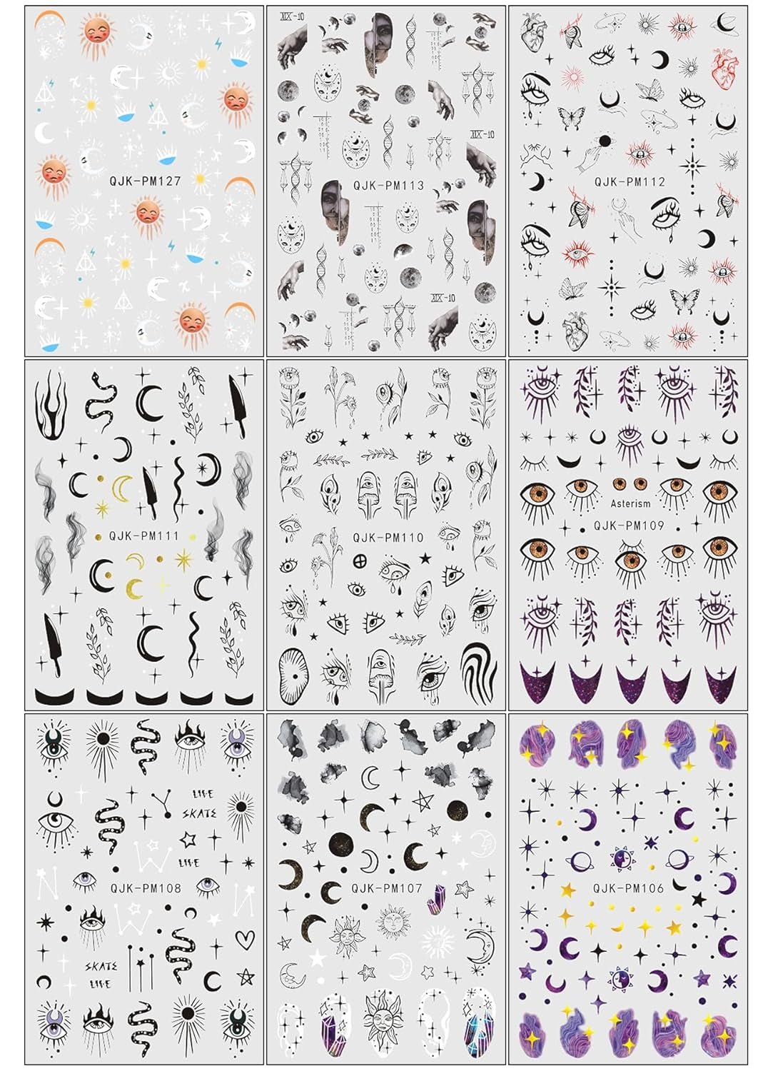 Jmeowio Nagelsticker Mond Stern Sonne 9 Blatt Nail Art Sticker Selbstklebend Nagelaufkleber Bunte Decoratie Nageldesign Zubehör