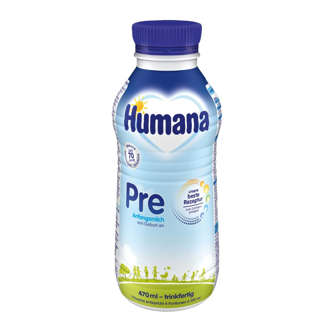 Humana PRE zuigelingenmelk, klaar om te drinken, fles van 470 ml