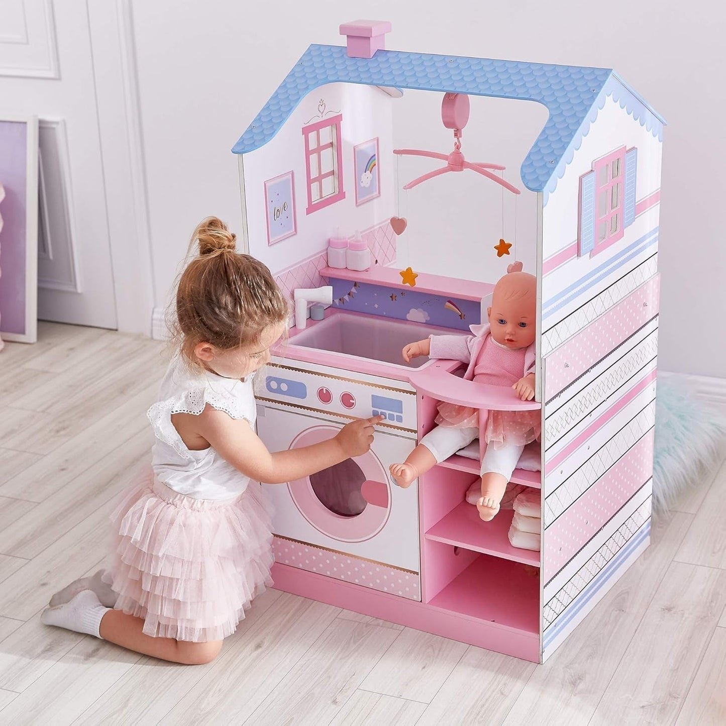 Olivia'S Little World Teamson Kids 18 inch babypoppen Houten poppenhuis Dubbelzijdig kinderkamer TD-11460W Poppenhuizen Naty Shop