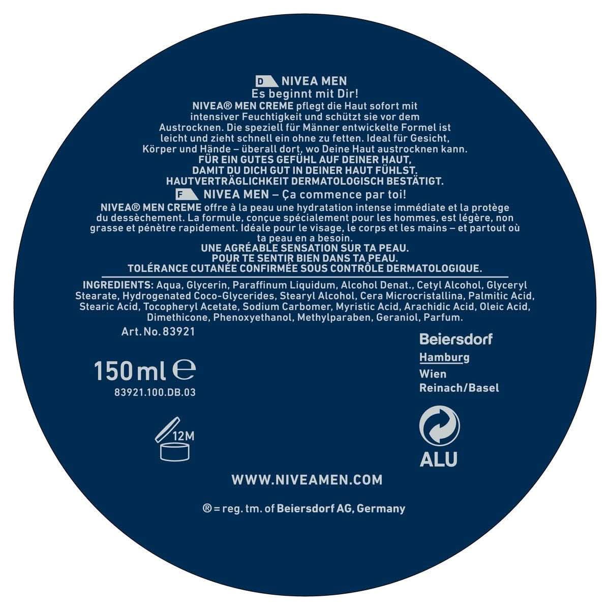 NIVEA MEN Creme, voedende huidcrème met vitamine E, 150 ml Naty Shop