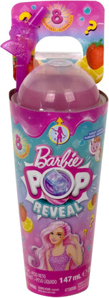 Barbie Pop Reveal Fruit - Verrassingspoppen met 8 fruitige verrassingen, waaronder een positioneerbare pop met de geur van aardbeienlimonade en een donzige puppy, vanaf 3 jaar, HNW41
