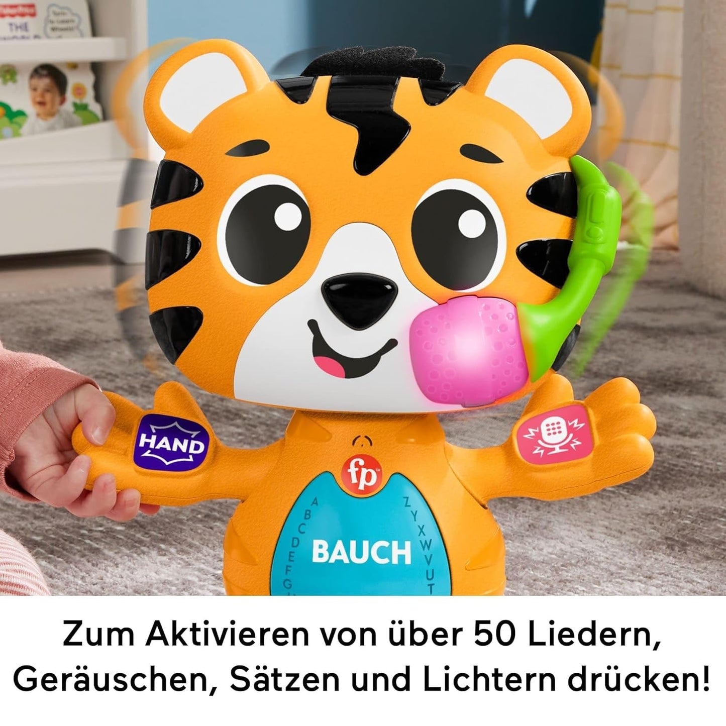 Fisher-Price Baby en peuter Beat Bande Lern & Tanz Tiger Justin Educatief speelgoed met geluiden en verlichting voor baby's vanaf 9 maanden, Duitse editie, HYL31 Babyspeelgoed Naty Shop
