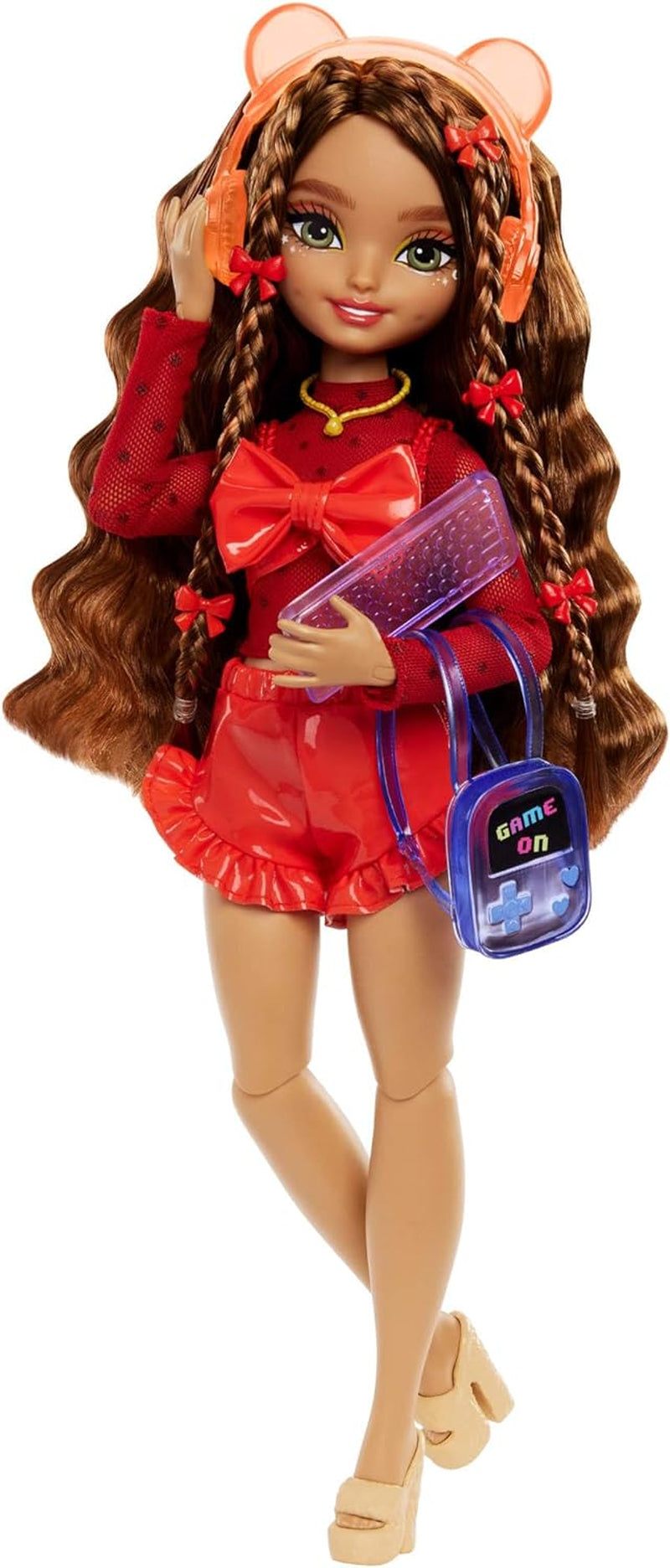 Barbie Dream Besties-pop en accessoires, beweegbare Teresa-modepop met bruin haar en haarclips, 10-delig videogamethema, HYC23 Naty Shop Dolls Videogames