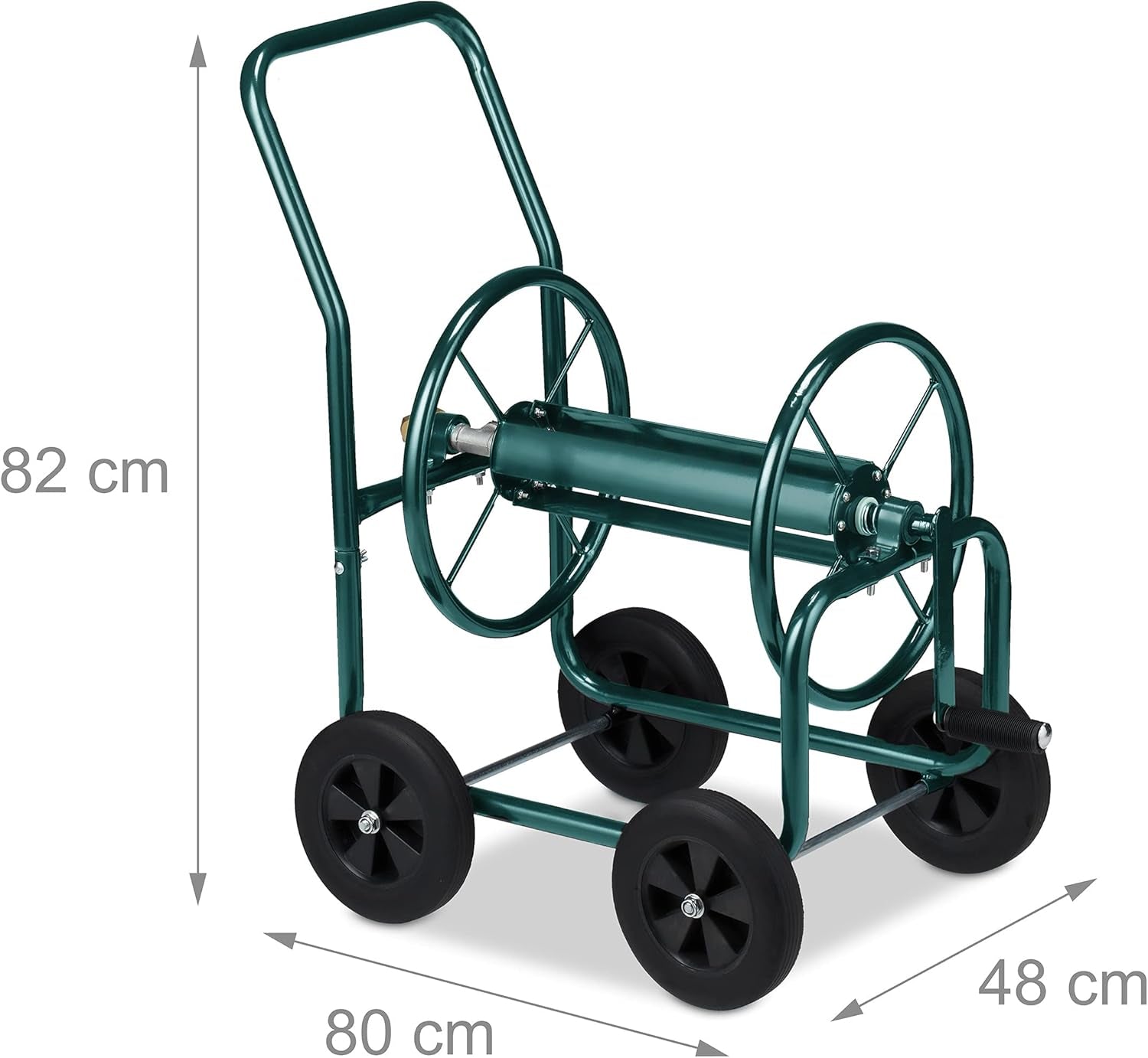 Relaxdays Slangenwagen Tot 60m 4 Massief Rubberen Banden Klikkoppeling Metalen Slanghaspel Slangdispenser Groen